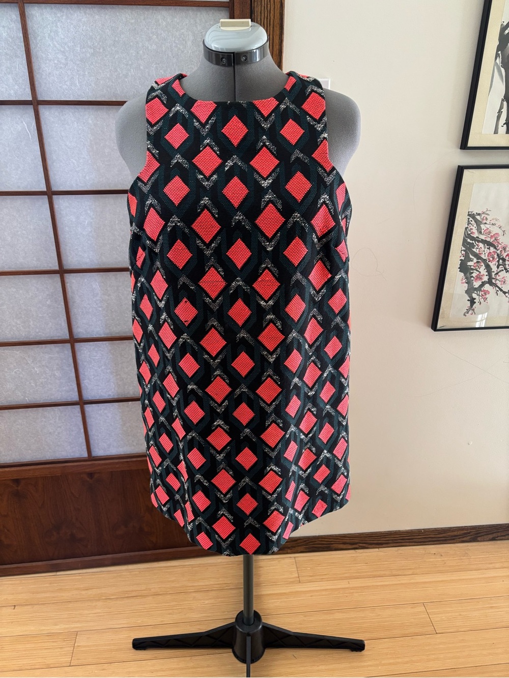 EUC Milly Green and Orange Mini Dress with Diamond Pattern US 14